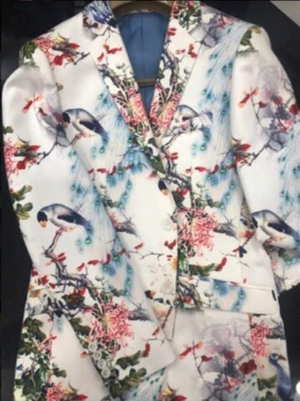 White With Pigeon Floral Print Jacket