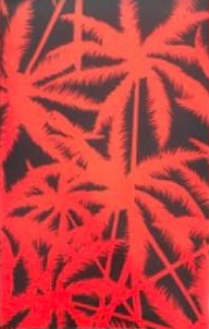 Black With Crimson Red Palm Floral Print Suit