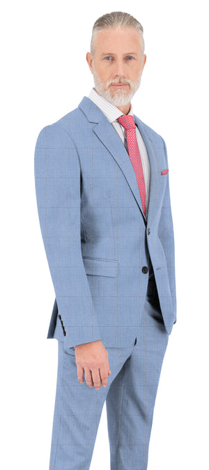 Electric Blue Striped with Grey Windowpane Suit