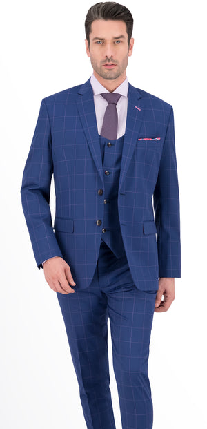 Royal Blue with Pink Windowpane Suit