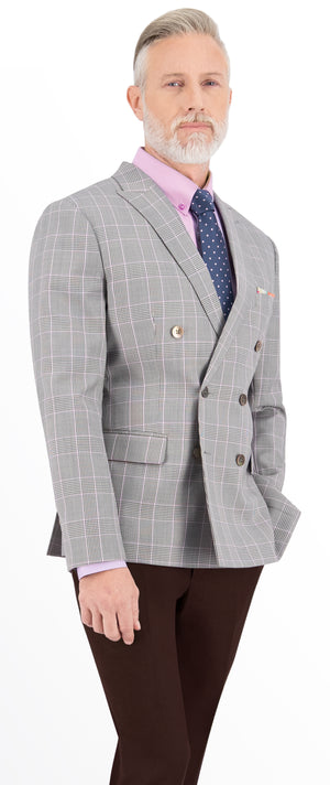 Light Grey with Purple Plaid Check Short Double Breast Suit