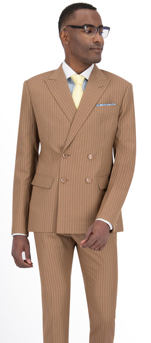 Tan Brown Stripe Short Double Breast Suit