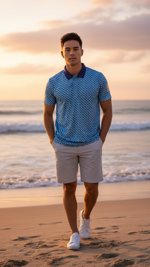 Summer Geo Teal Performance Polo