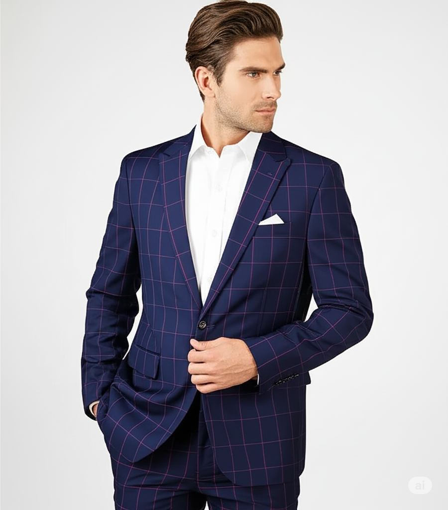 Space Blue With Orange Windowpane Vest