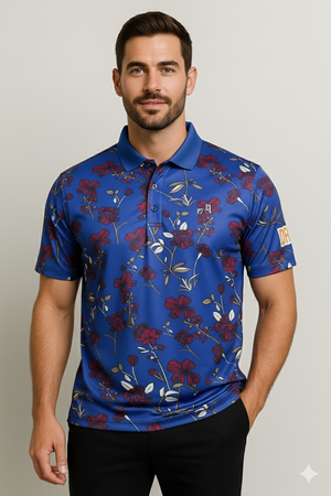 Navy Blue Floral Performance Polo