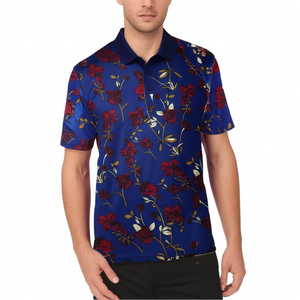 Navy Blue Floral Performance Polo