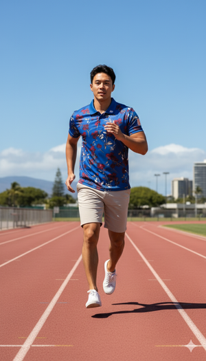 Navy Blue Floral Performance Polo
