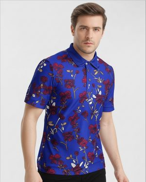 Navy Blue Floral Performance Polo