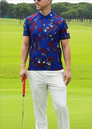 Navy Blue Floral Performance Polo