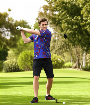 Navy Blue Floral Performance Polo
