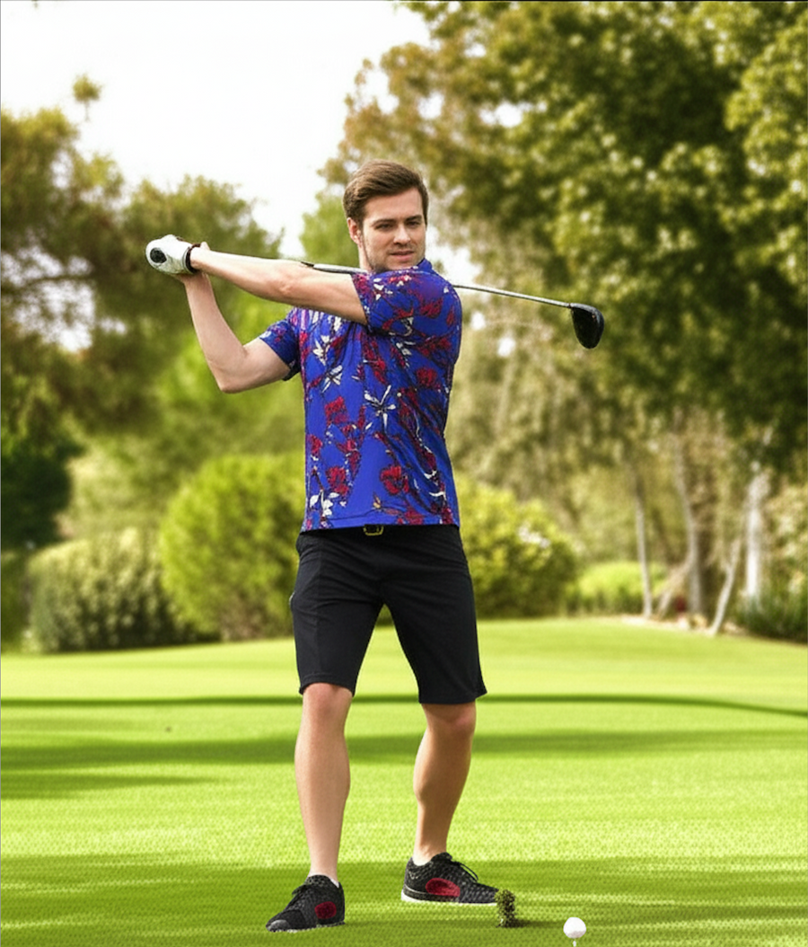 Navy Blue Floral Performance Polo