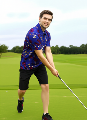 Navy Blue Floral Performance Polo