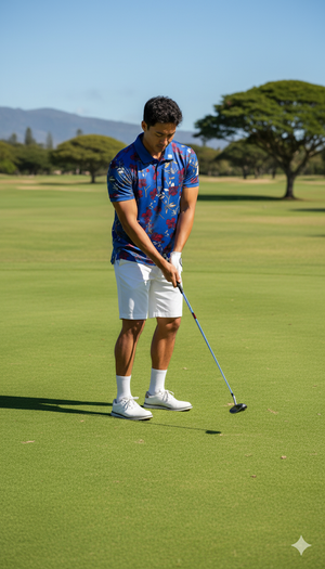 Navy Blue Floral Performance Polo