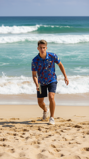 Navy Blue Floral Performance Polo