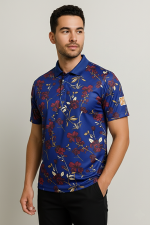Navy Blue Floral Performance Polo