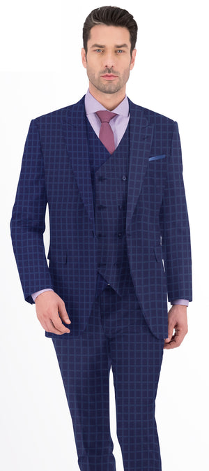 Space Blue With Yale Blue Thick Windowpane Suit