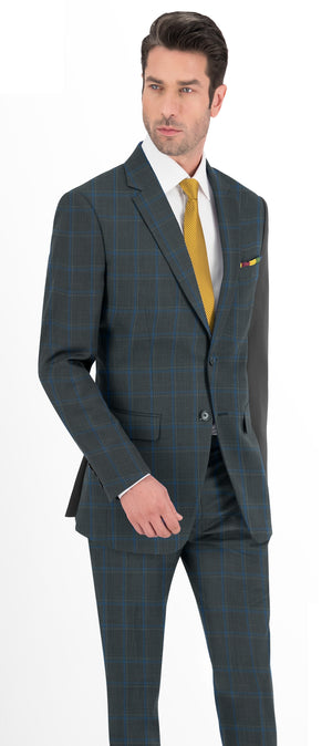 Iron Grey Texture With Blue Windowpane Vest