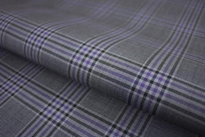 Steel Grey With Black And Purple Check Suit