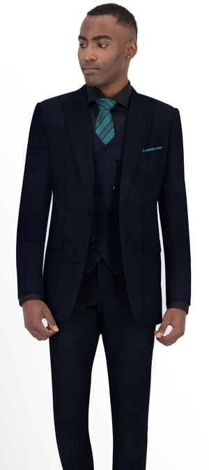 Space Blue With Black Windowpane Vest