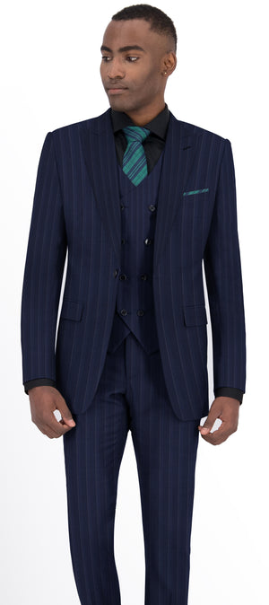 Space Blue With White Dotted Stripe Suit