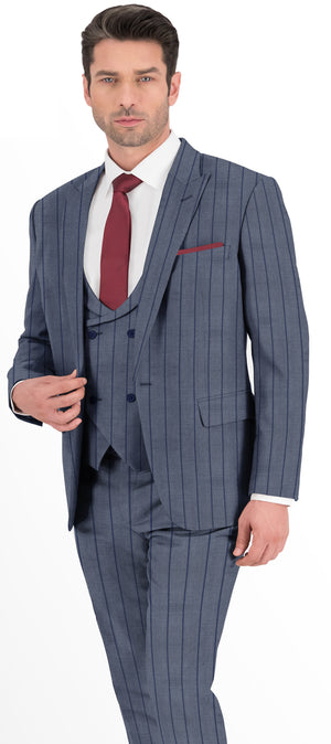 Steel Grey With Space Blue Stripe Suit