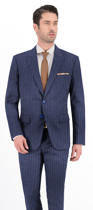 Royal Blue With White Stripe Flannel Suit