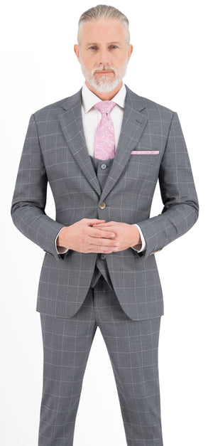 Light Grey Check Windowpane Regular Suit