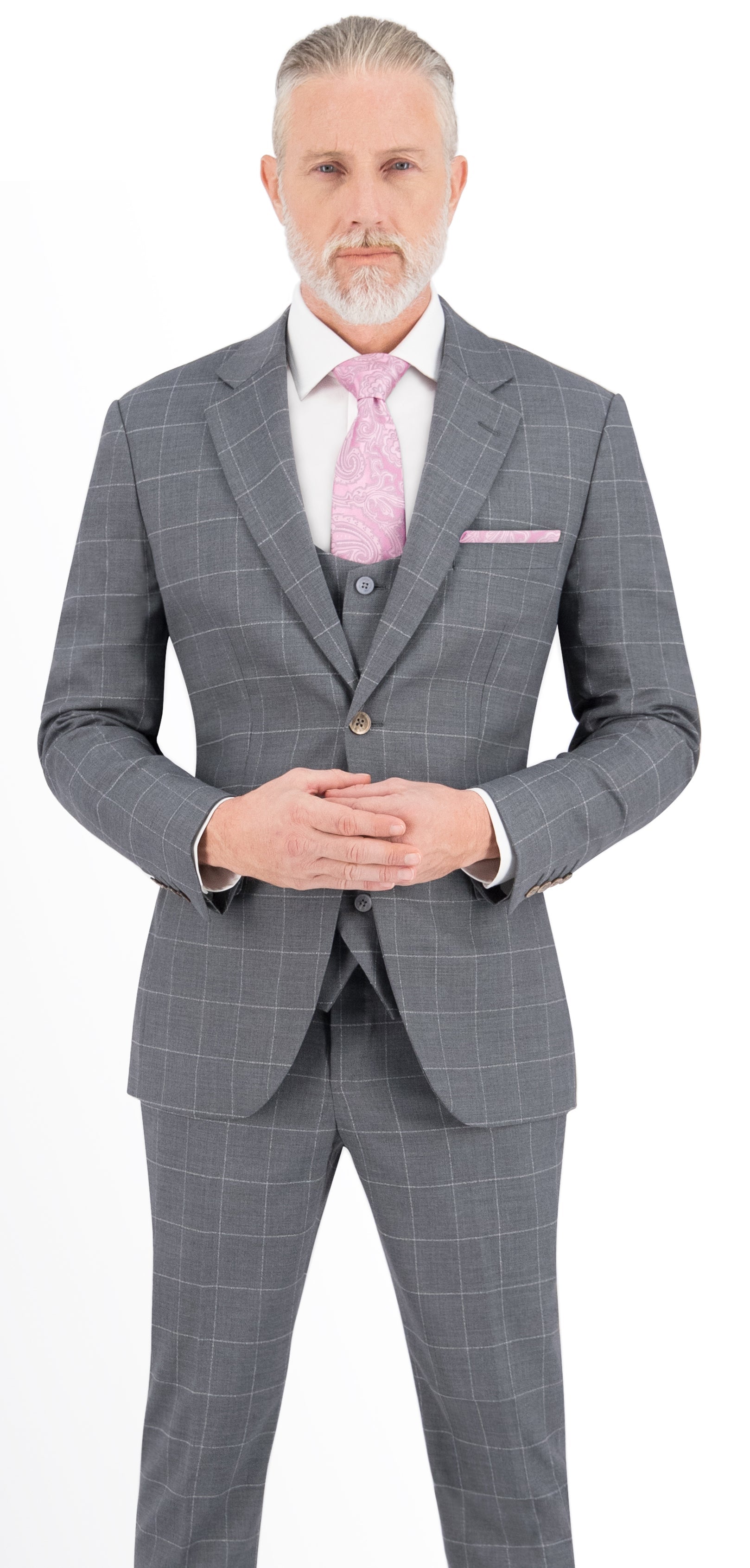 Light Grey Check Windowpane Short Suit