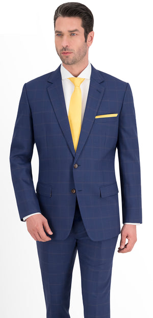 Blue with Brown Check Windowpane Long Suit