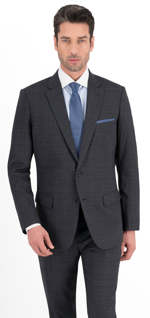 Grey with Blue Plaid Windowpane Short Suit