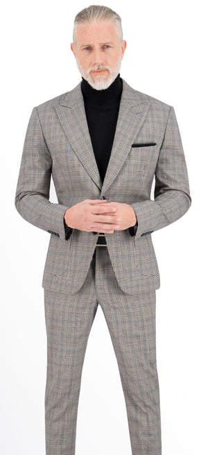 Grey Black and White Prince of Wales Check Regular Suit