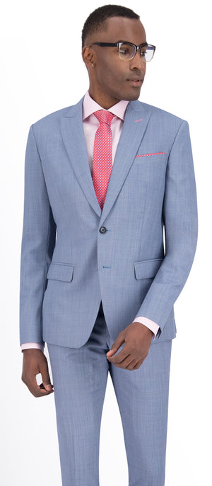 Light Pale Blue Sharkskin Plain Regular Suit