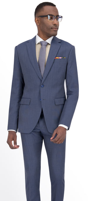 Blue Textured Nailhead Print Long Suit