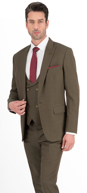 Olive Birdseye Print Regular Suit