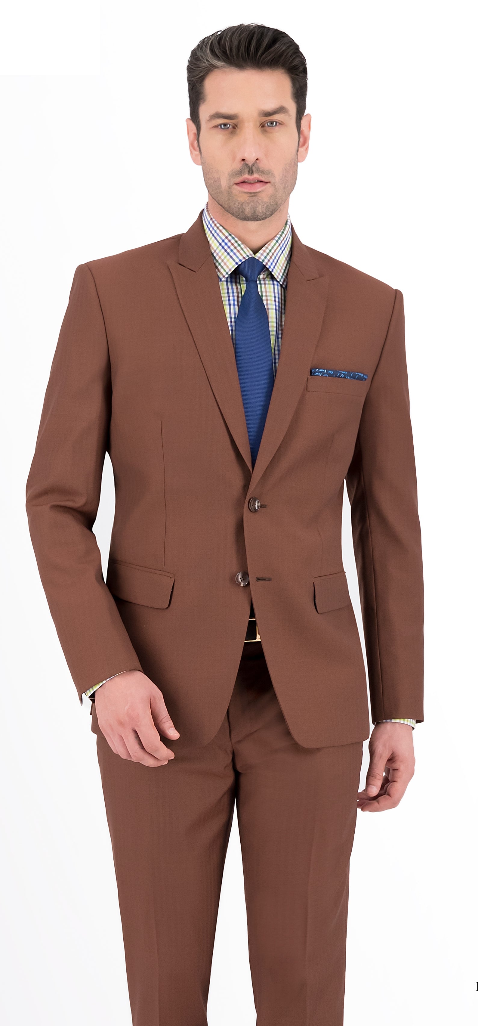 Rust Brown Herringbone Regular Suit Nasir Suits - Main Image