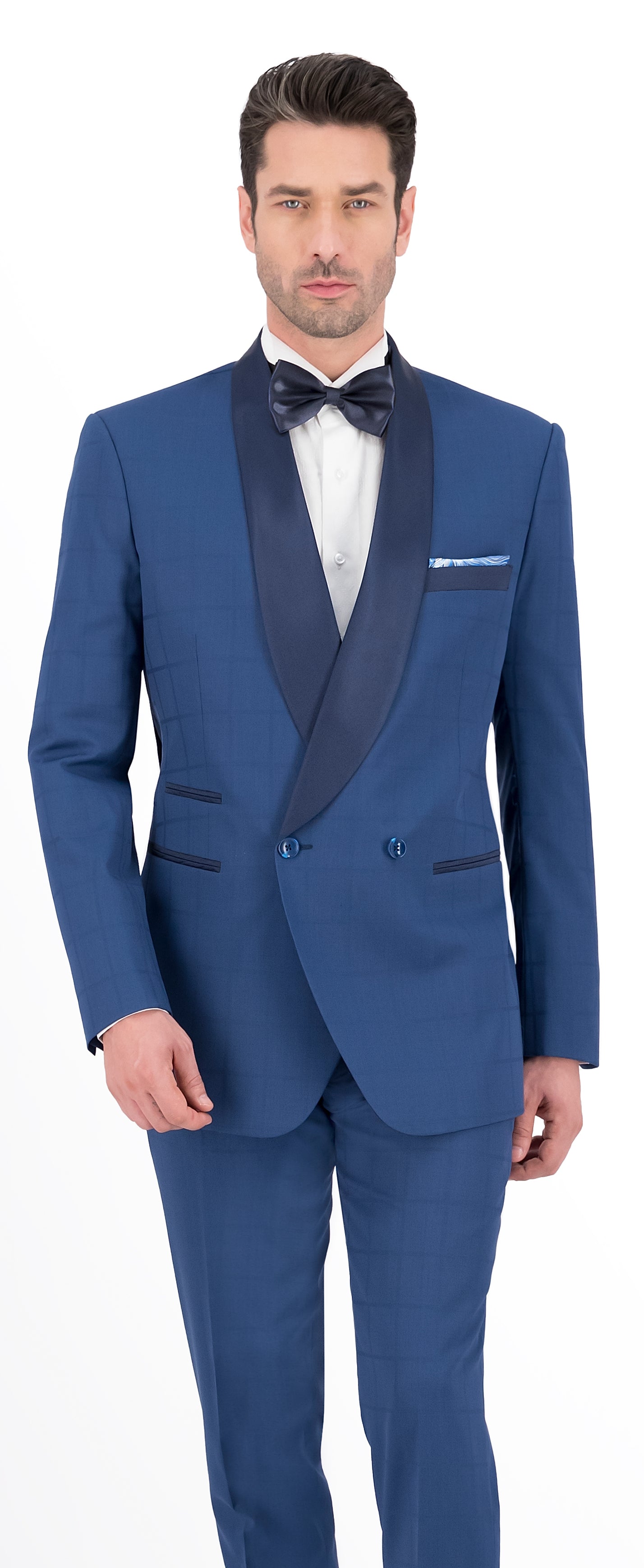 Blue Self Check Short Tuxedo - Nasir Suits