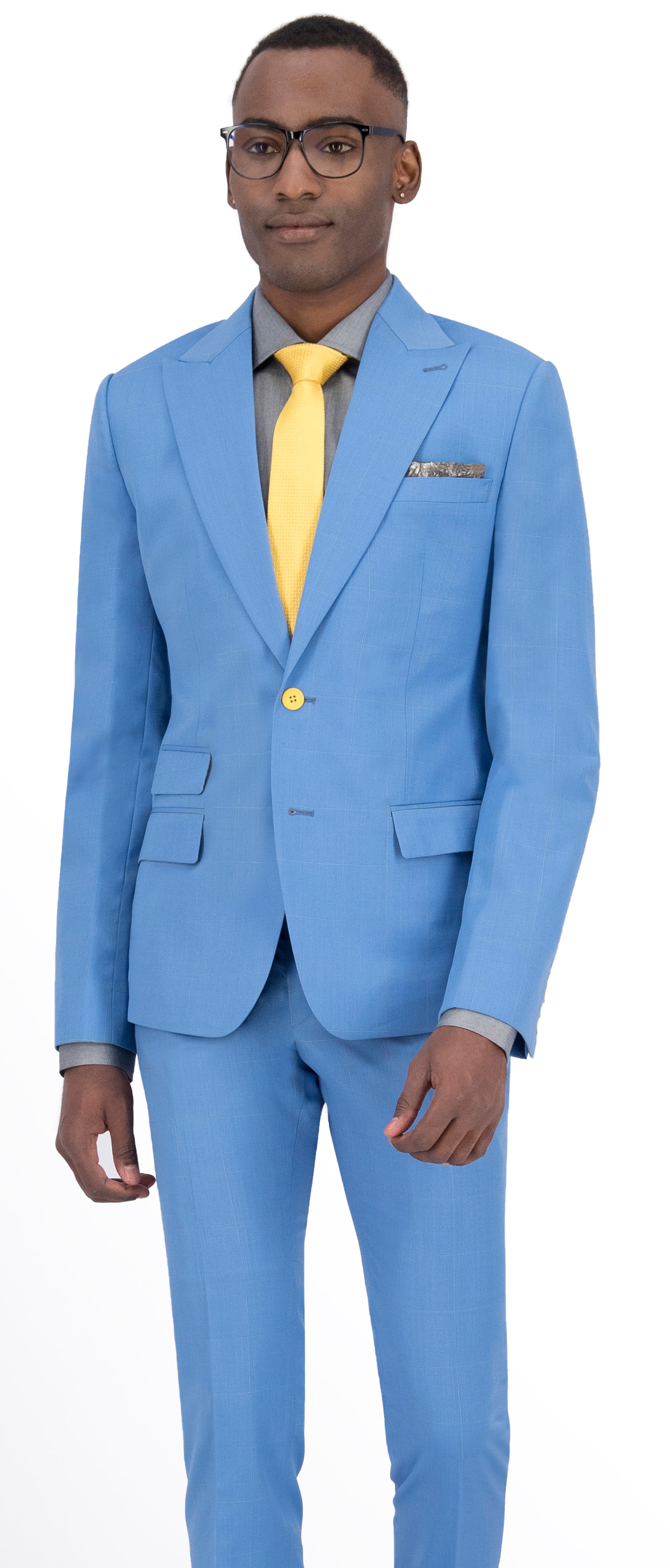 Light Blue with Yellow Windowpane Long Suit - Nasir Suits Light Blue with Yellow Windowpane Long Suit - Nasir Suits
