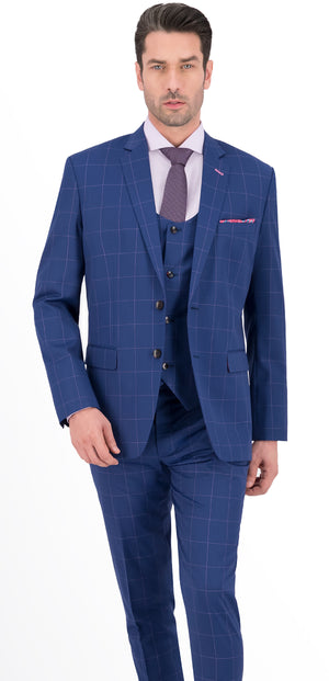 Royal Blue with Pink Windowpane Short Suit