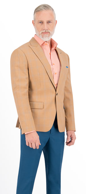 Light Marigold Brown with Blue Plaid Check Vest