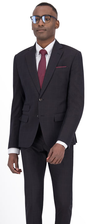 Dark Brown Windowpane Short Suit