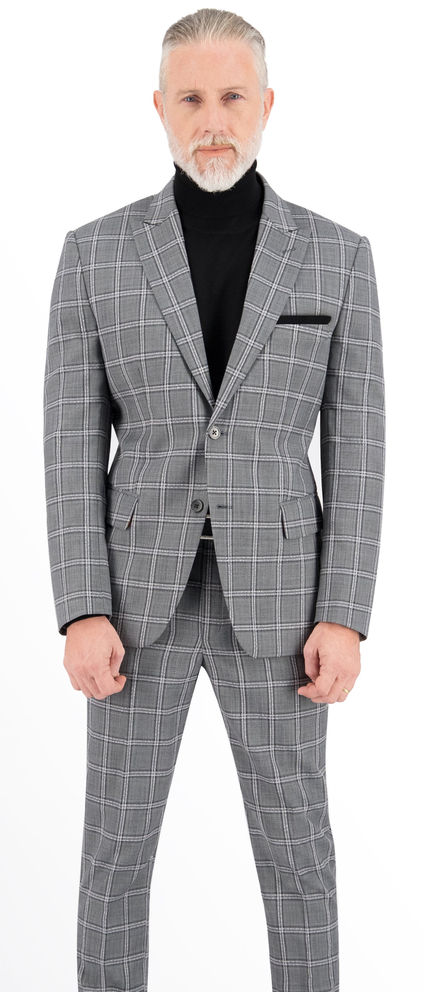Mink Grey with White Black Windowpane Suit