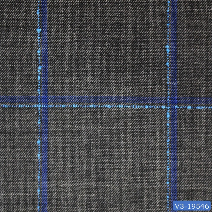 Dark Grey with Blue Slub Check Windowpane Regular Suit