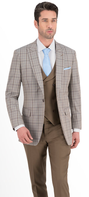 Light Beige with Brown Plaid Check Regular Suit