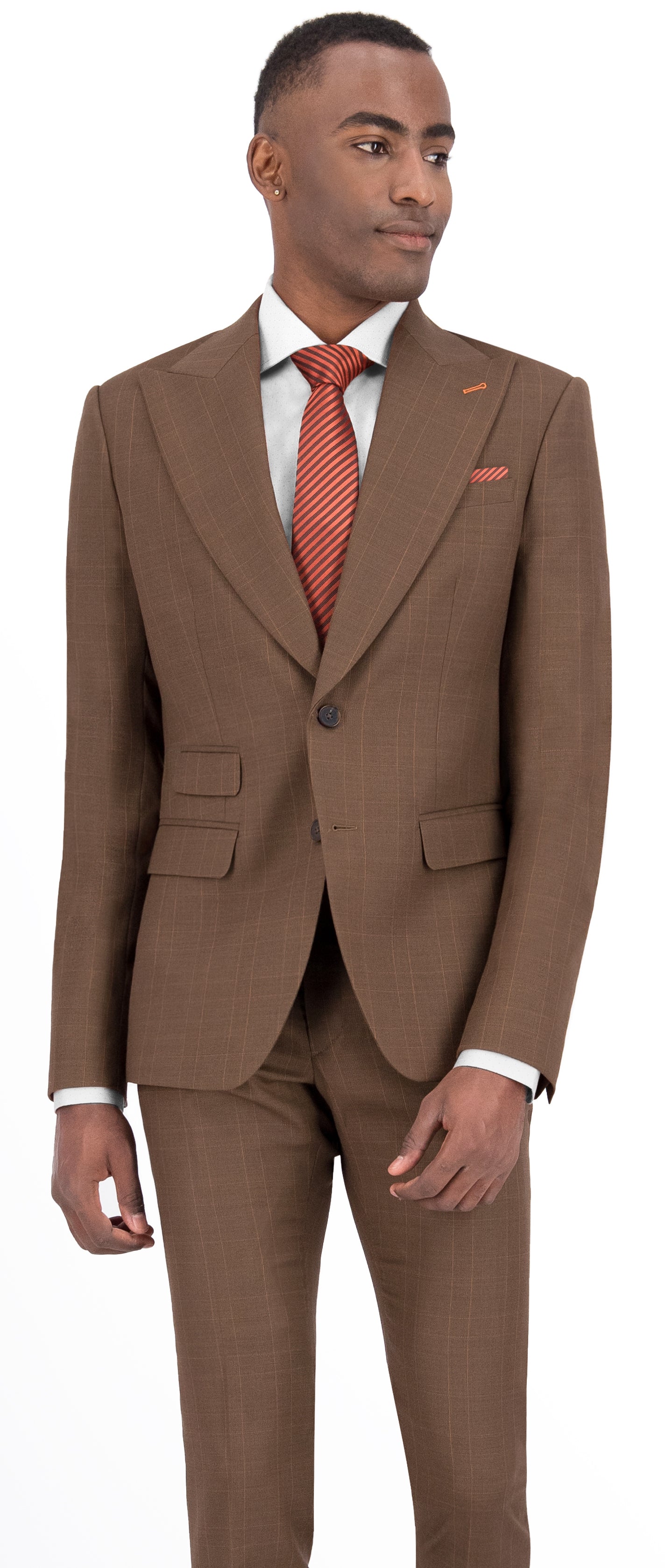 Chestnut Brown with Orange Check Regular Suit - Nasir Suits