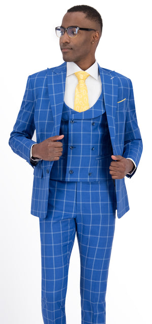 Light Blue Check Windowpane Vest