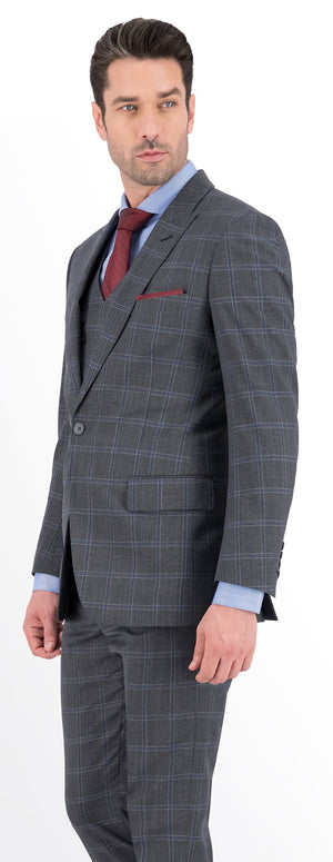 Grey with Blue Check Windowpane Vest