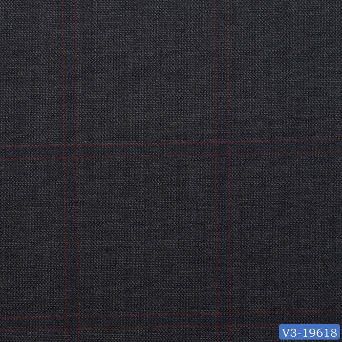 Dark Grey with Red & Navy Check Windowpane Regular Suit