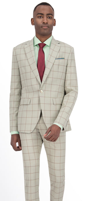 Sugar Cookie with Maroon Check Windowpane Vest