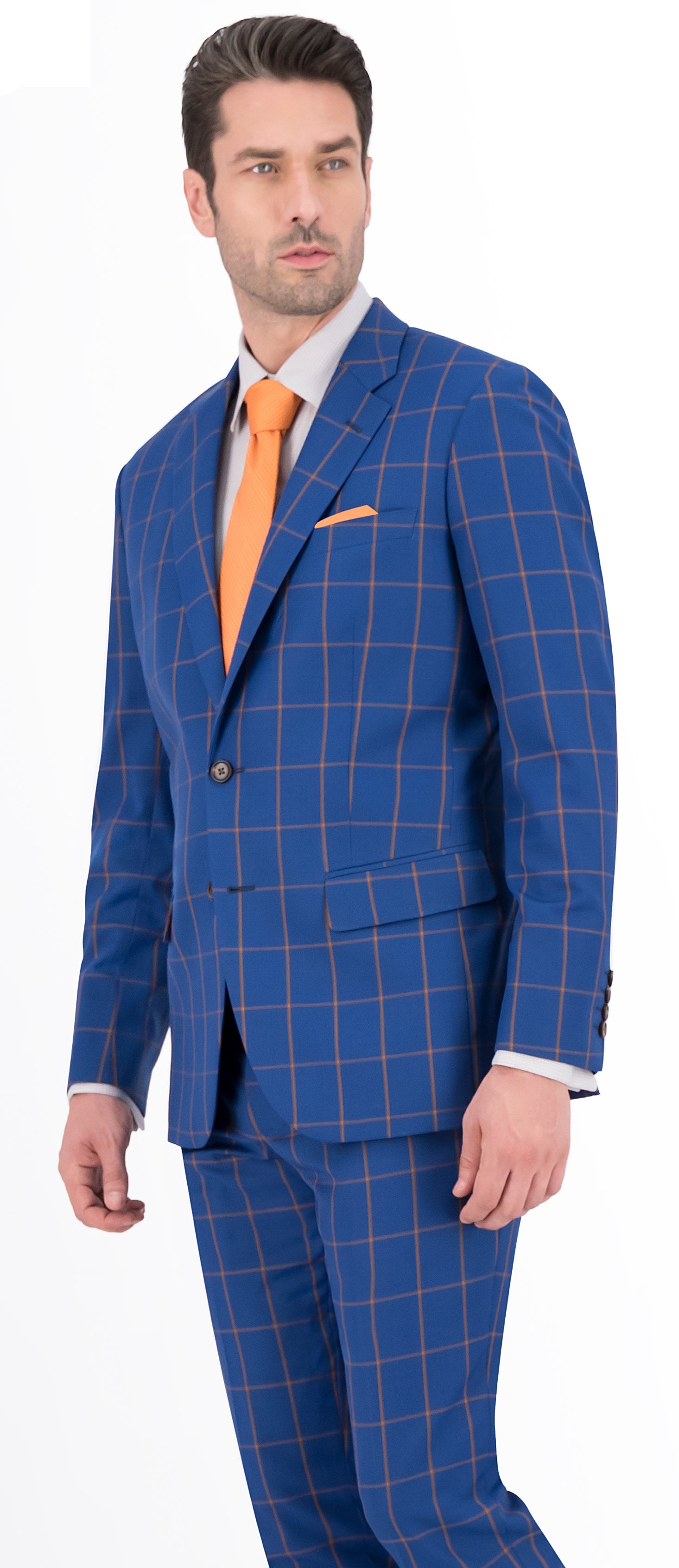 Electric Blue with Orange Windowpane Jacket