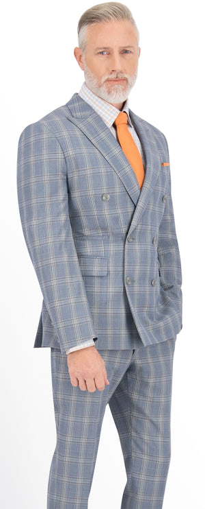 Blue Grey with Tan & Brown Check Jacket